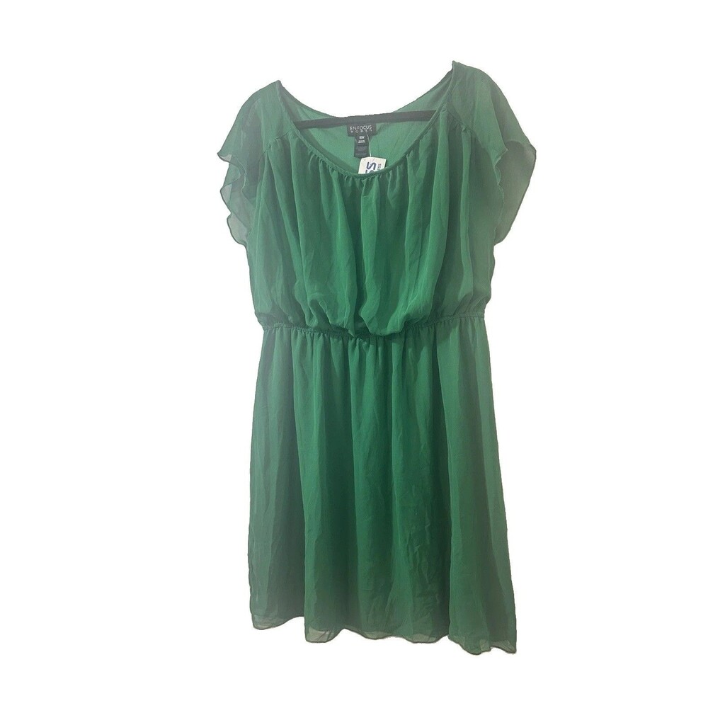 Enfocus Women’s Dress Kelly Green Size 16W Chiffon Flutter Sleeve Elastic...